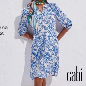 CAbi Blue and Cream Patterned Dress